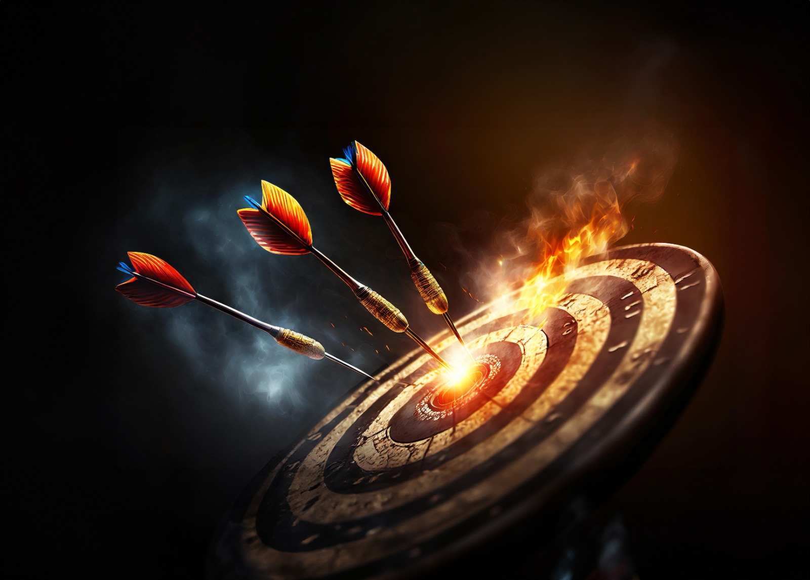 Fléchettes dans le mille — cible en feu